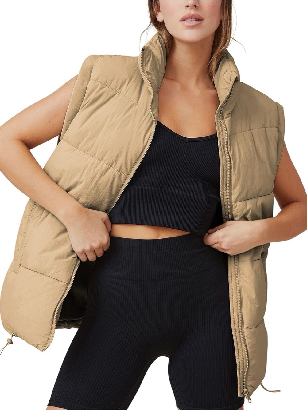 Womens Zip Up Puffer Vest Stand Collar Sleeveless Padded Jacket Coat, size XXL